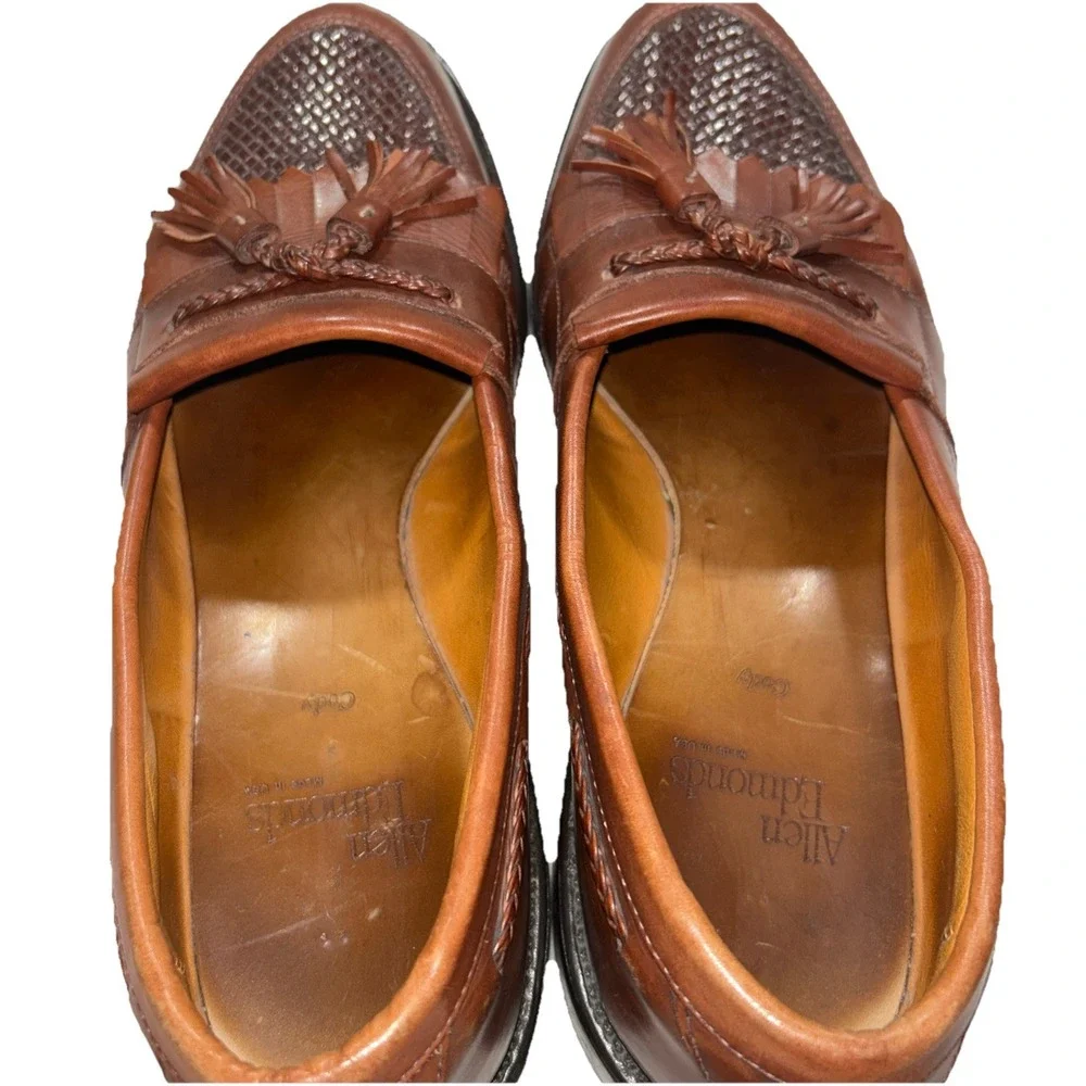 Allen Edmonds AE Cody Woven Tassel Loafer Sz 9.5 B Brown Leather‎ Kilt Shoe -USA